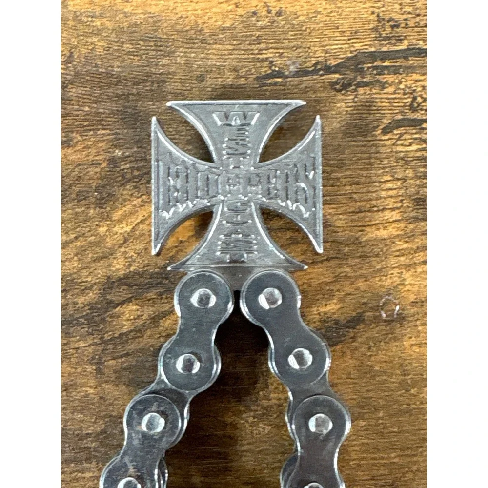 West Coast Choppers Iron Cross Roller Chain Belt Buckle Silver Biker Jesse James